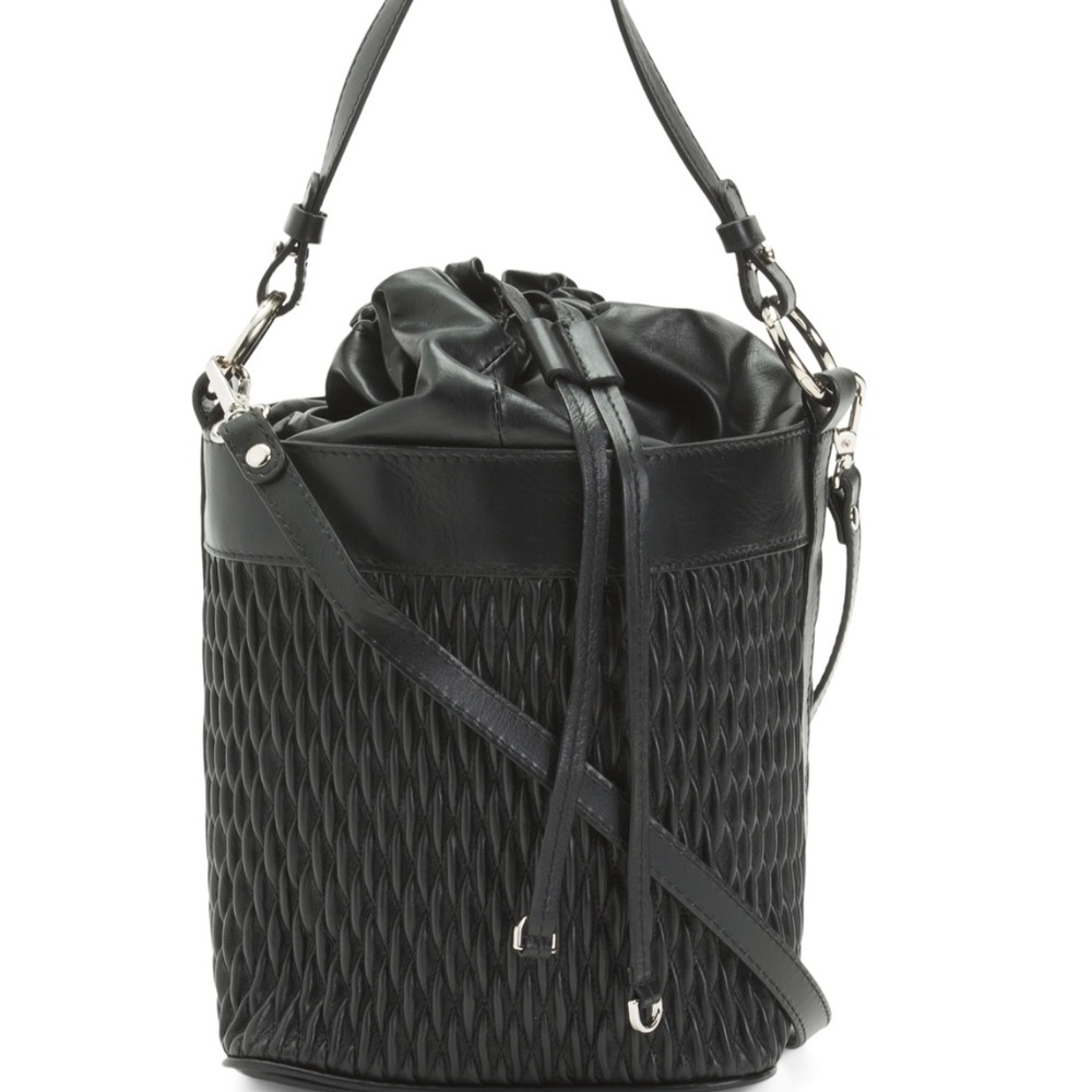 Anna Paola Leather Black Bucket Crossbody Bag Handmade in Italy
